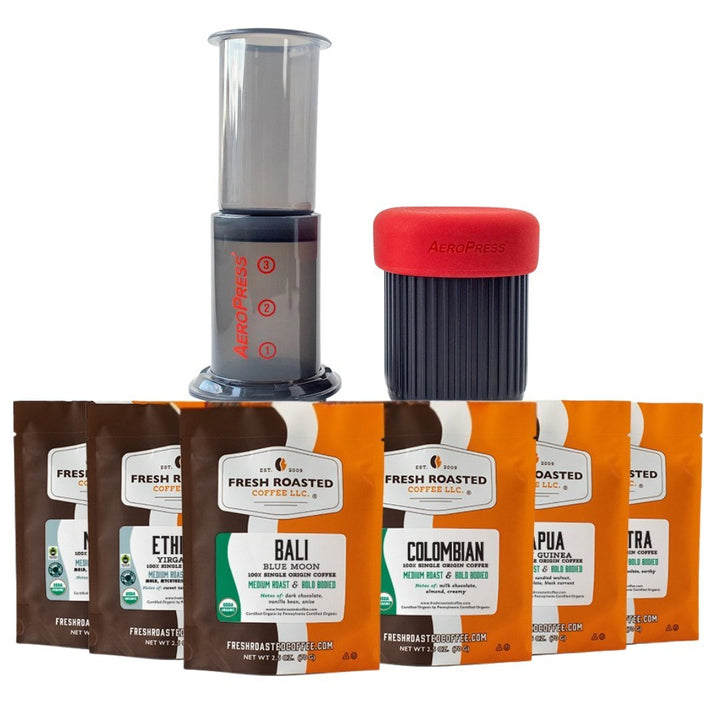Aeropress Go + Organic Single-Origin Medium Roast Six-Pack - Coffee Gift Set